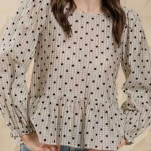 Perch Extra Large Adorable Polka Dot Top with Black Bow